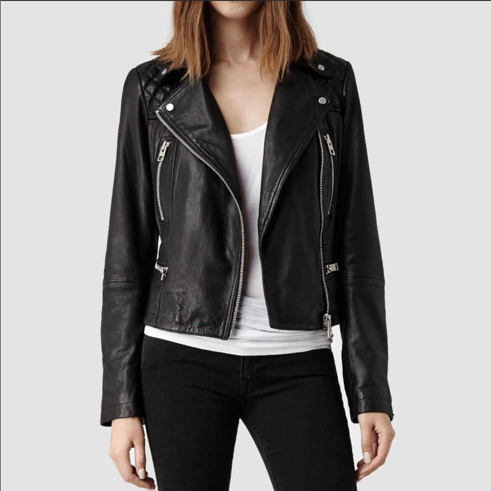 Allsaints bleeker leather jacket dark brown sz 6